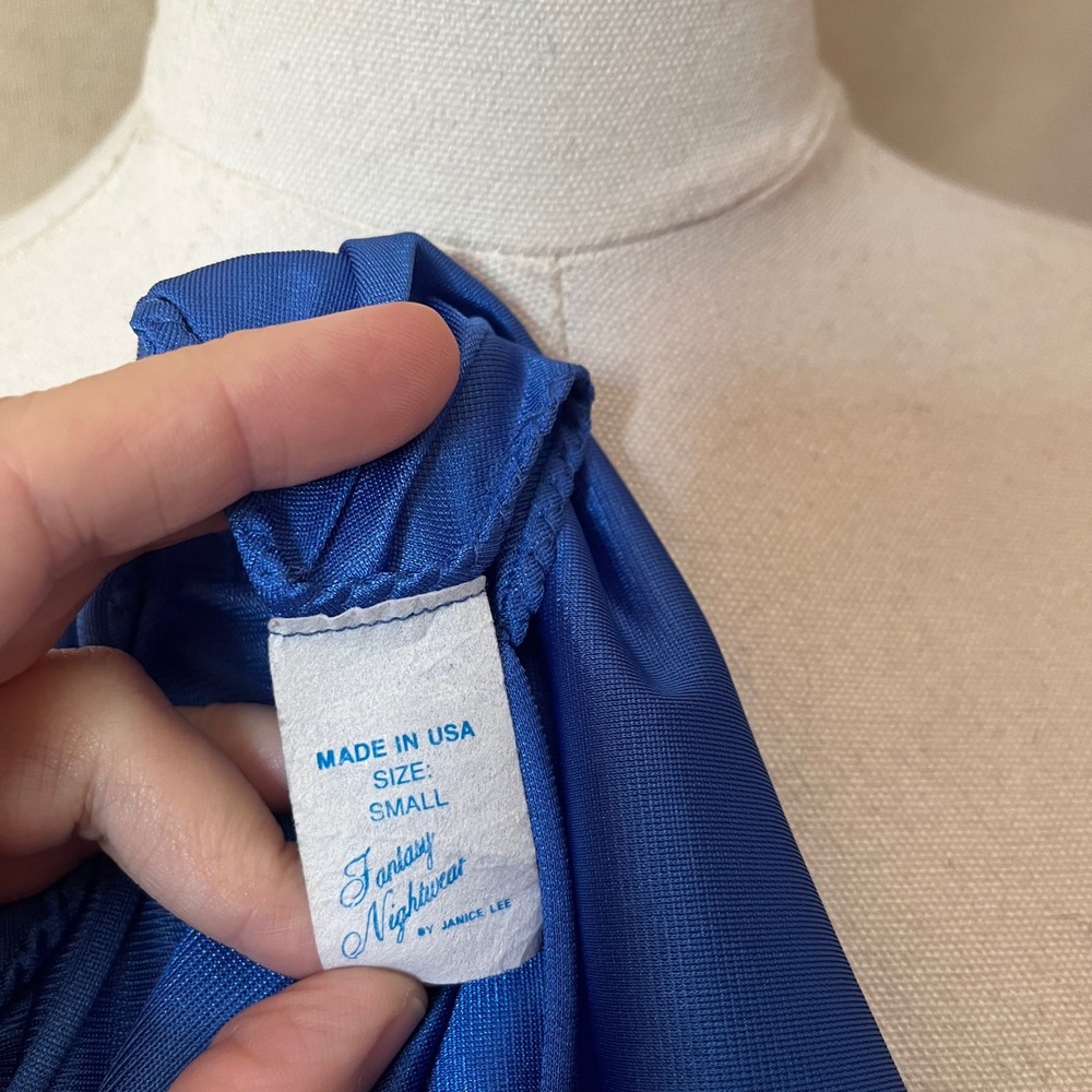Vintage Royal Blue Lace Nylon Chemise Slip Nightgown Made in USA Small - Picture 4 of 7